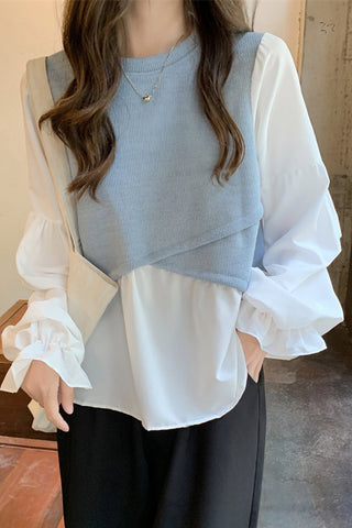 Long Sleeve Two Style Office Knitted Blouse Shirt