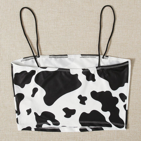 Milk Cow Pattern Printed Sexy Straps Crop Top