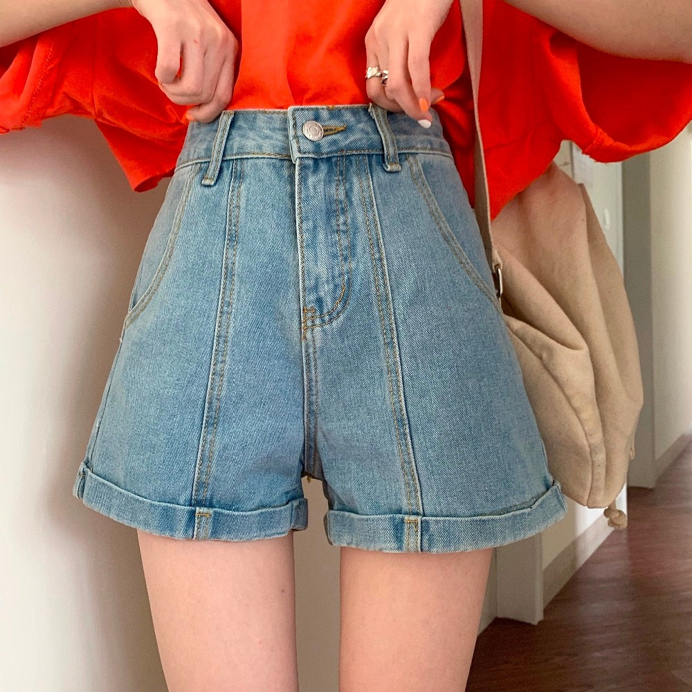 Loose Casual Roll Up Denim Shorts Jeans