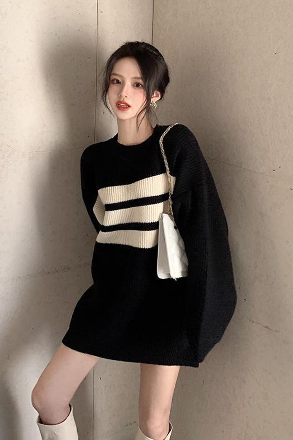 Loose Striped Long Knitted Sweater