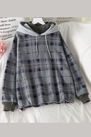 Loose Plaid Style Fleece Hoodie