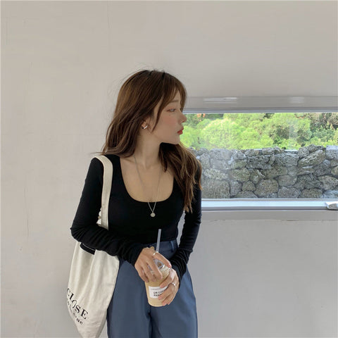 Long Sleeve Square Collar Sexy Shirt
