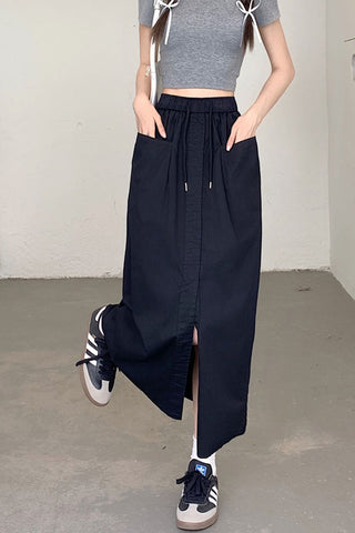 Front Split Cargo Pockets Long Skirts