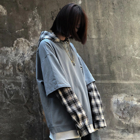 Vintage Loose Plaid Hooded Sweatshirt