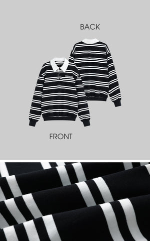 Black Striped Polo Knit T-Shirt