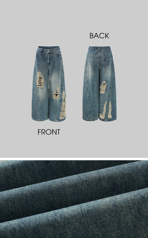 Distressed Wide-Leg Denim Pants