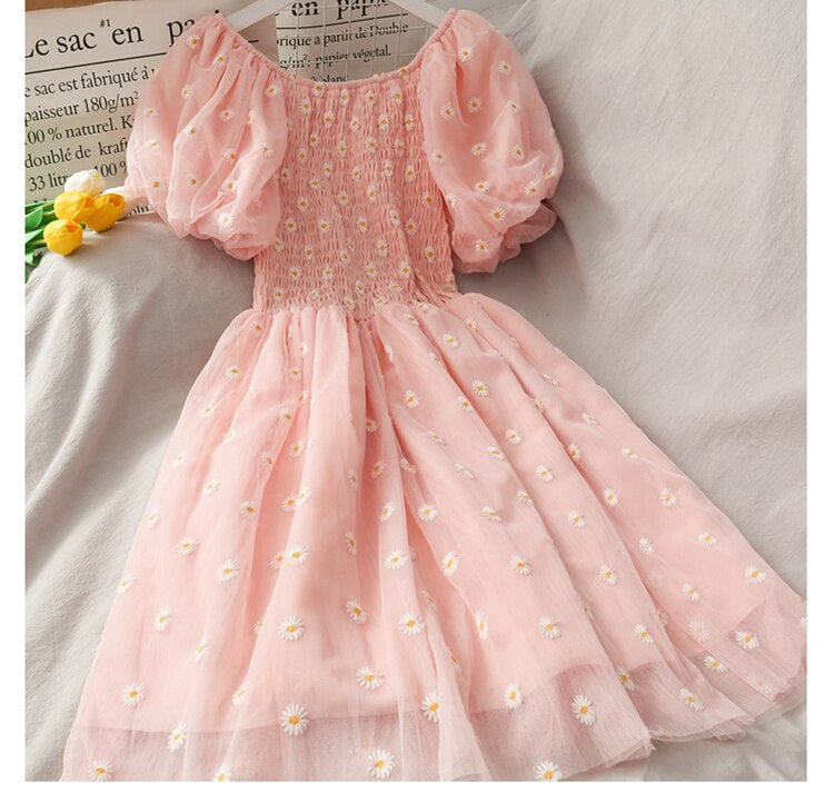 Ruffles Daisy Floral Pattern Sexy Dress