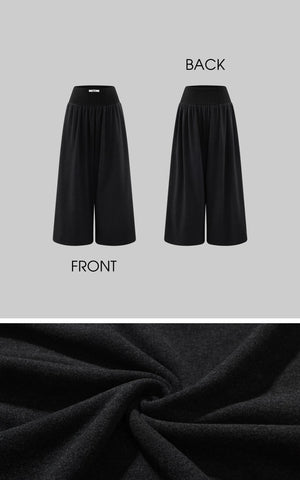 High Waist Wide Leg Pants with Ribbed Waistband and Fluid Silhouette