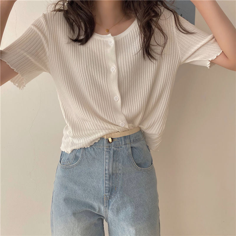 Retro O-Neck Knitted Button Shirts
