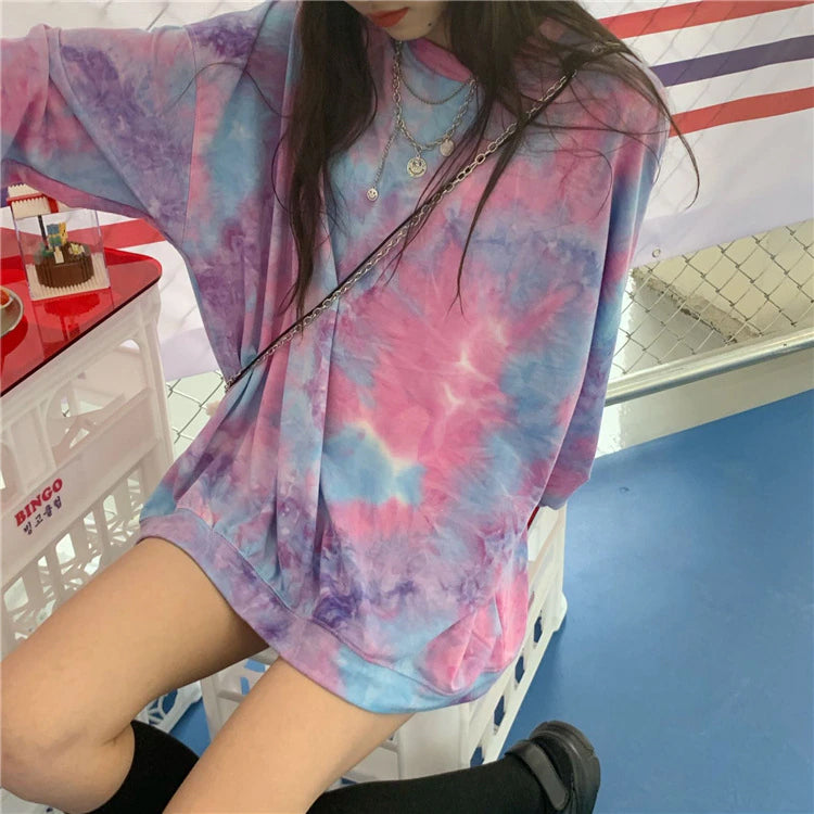 Loose Long Sleeve Tie Dye Gradient Shirt