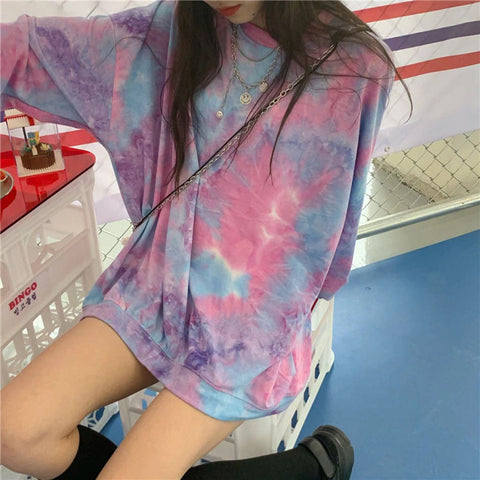 Loose Long Sleeve Tie Dye Gradient Shirt