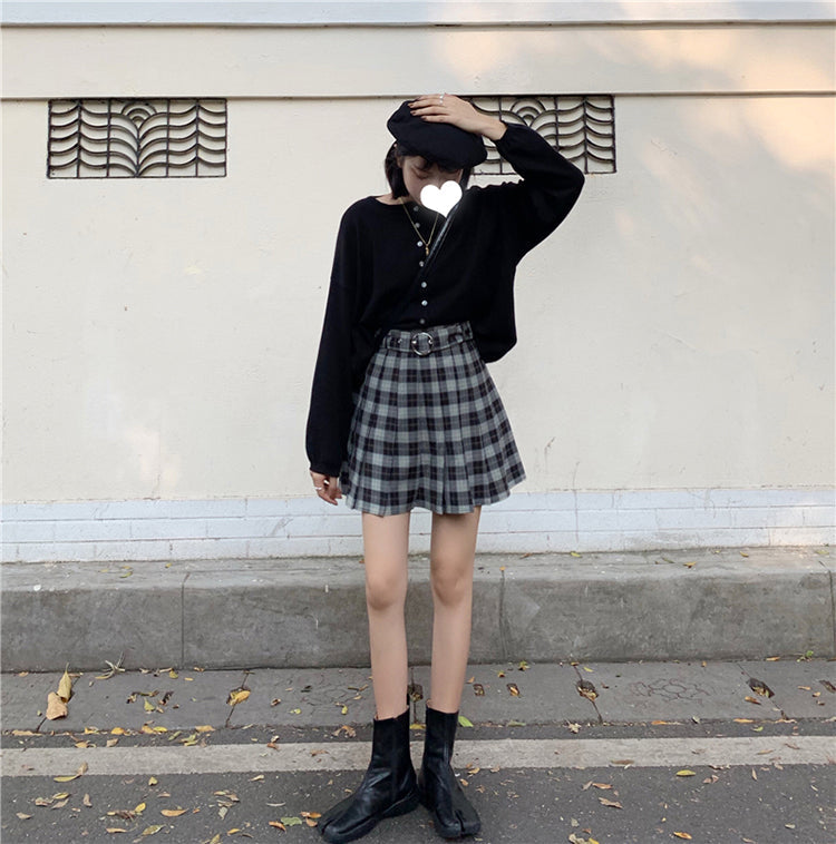 High Waist Plaid Pleated Mini Skirts