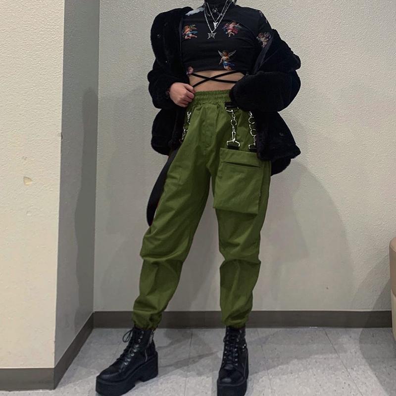 High Waist Ribbon Cargo Jogger Pants