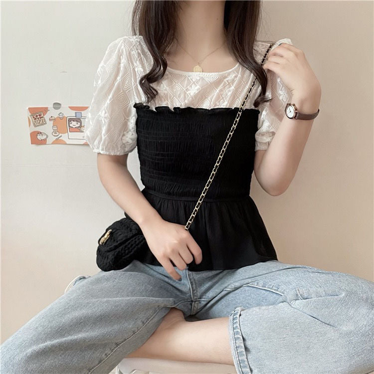 Camisa tipo blusa de dos estilos con mangas abullonadas 