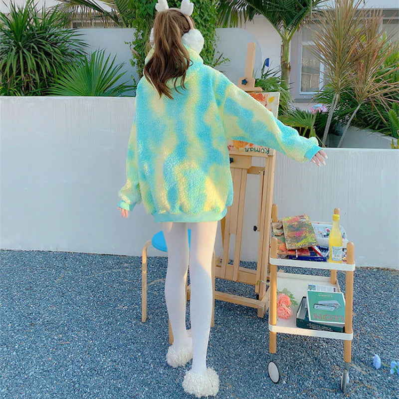 Tie Dye Oversize Fluffy Jacket