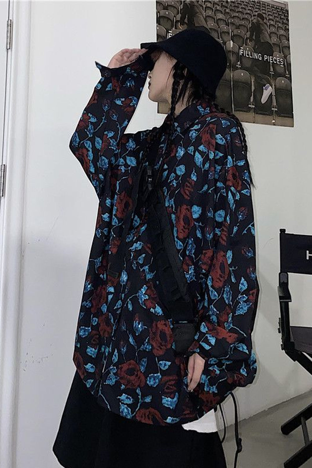 Long Sleeve Dark Florals Pattern Blouse Shirt
