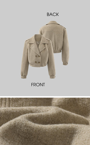 Cropped Wool-Like Coat with Double Breasted Design and Structured Lapel