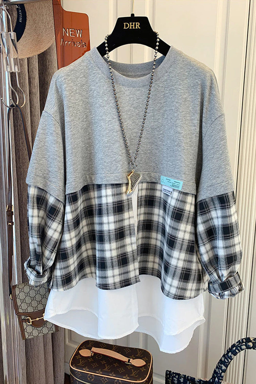 Vintage Loose Plaid Patchwork Sweatshirt