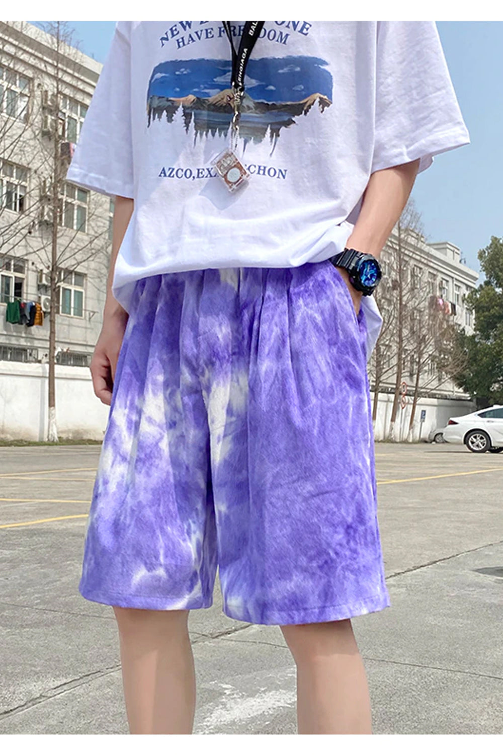 Pantalones cortos casuales con efecto tie-dye