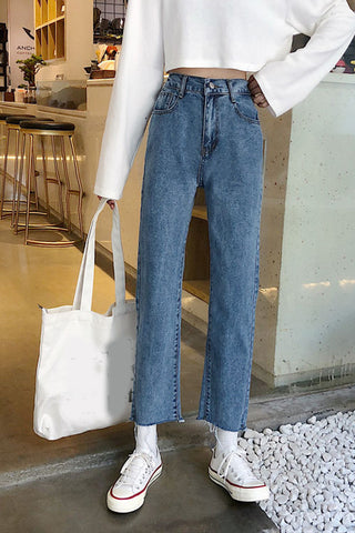 High Waist Slim Ankle Length Tassel Jeans Pants