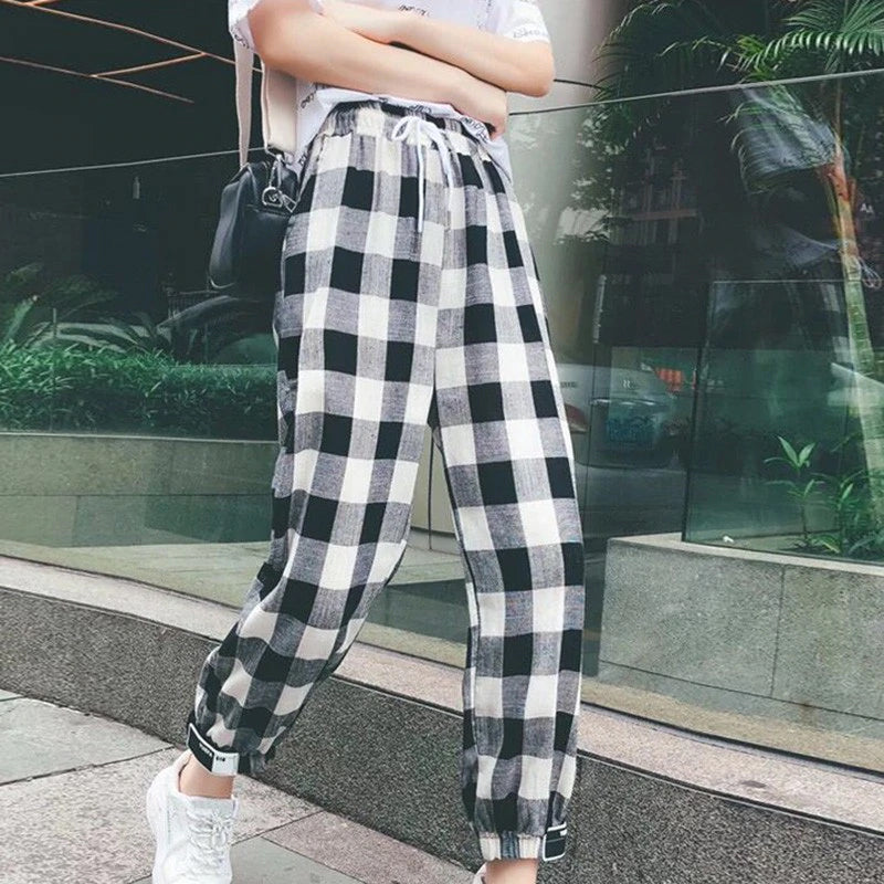 Black White Plaid Harem Pants