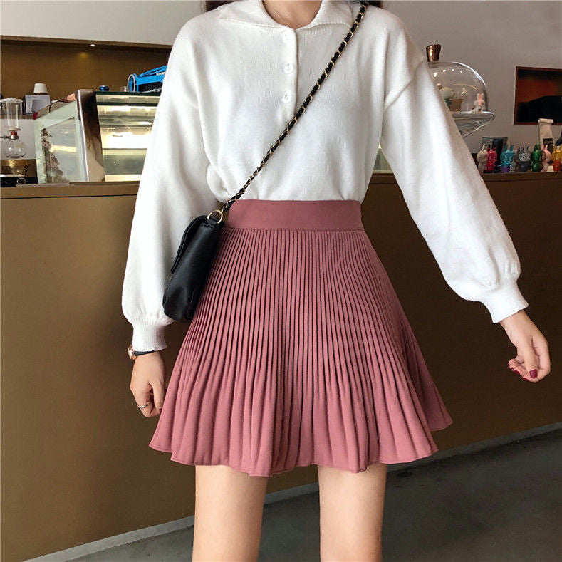 High Waist Pleated A-Line Mini Skirts