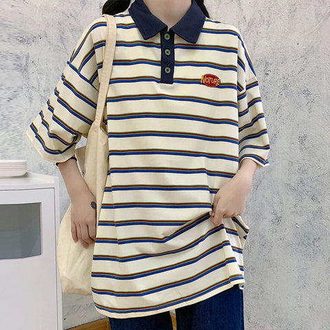 Loose Striped Style Collar Shirt
