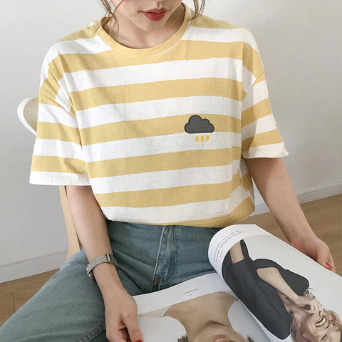Weather Embroidered Candy Striped Color Shirt