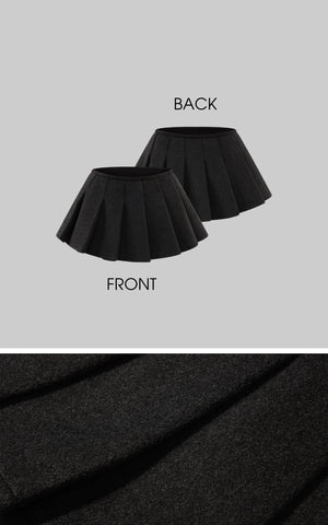 Structured Cropped Wool Coat and Pleated Mini Skirt Set