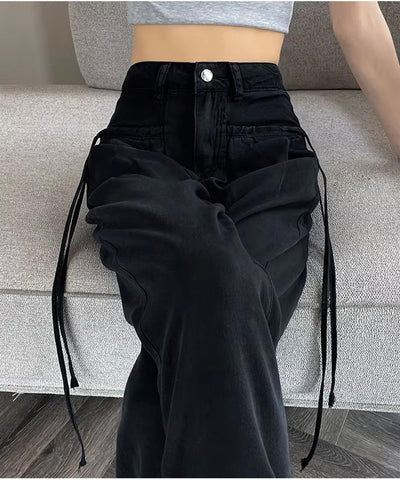 High Waist Cute Drawstring Long Jeans Pants