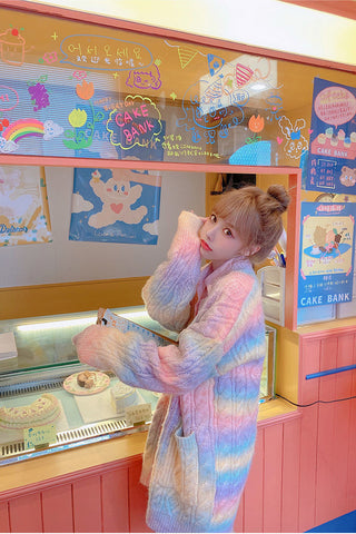 Loose Rainbow Striped Cardigan Sweater