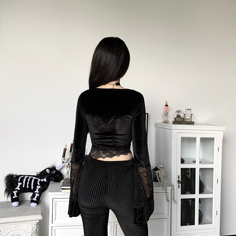 Sexy Lace Flare Sleeve V-Neck Gothic Shirt