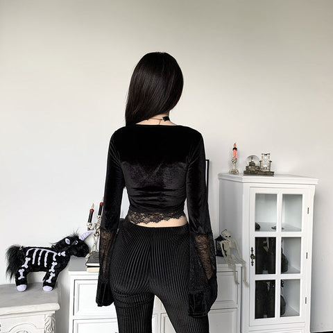 Sexy Lace Flare Sleeve V-Neck Gothic Shirt