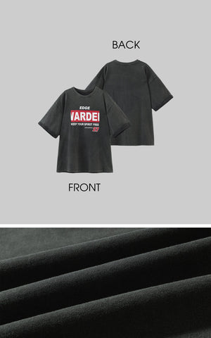 Washed Oversized Tee with Red Letter Print
