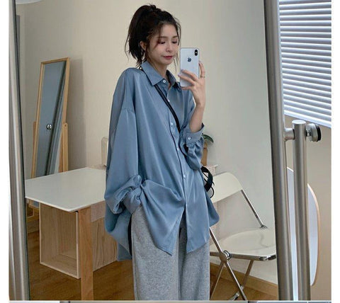 Lockeres Oversize-Bluse-Shirt mit Laternenärmeln 