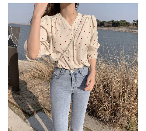 Heart Printed Elegant Blouse Shirt