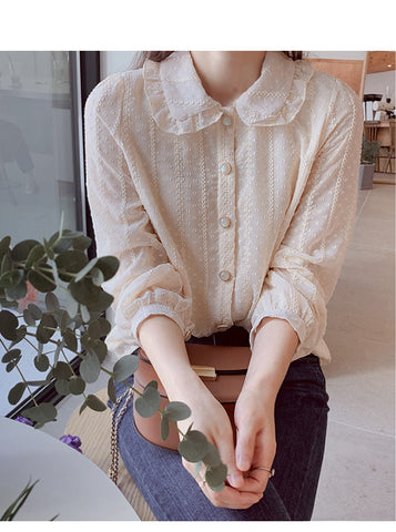 Blusa de gasa de manga larga con cuello de muñeca 