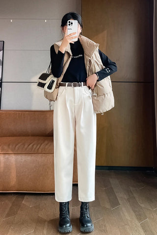 High Waist Long Thick Casual Woolen Pants
