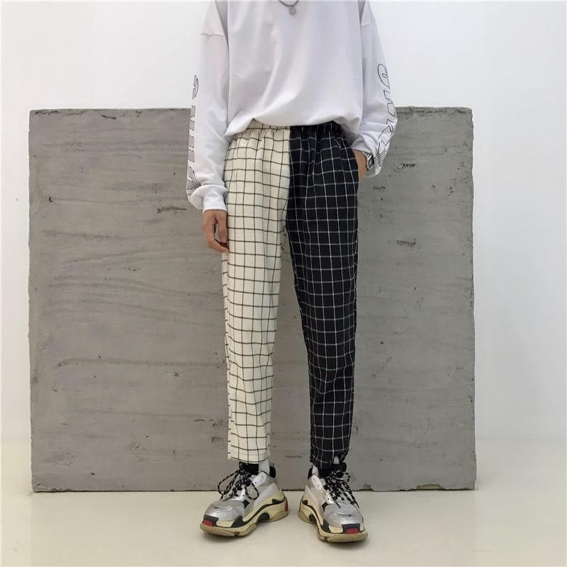 Half Color Plaid Pants