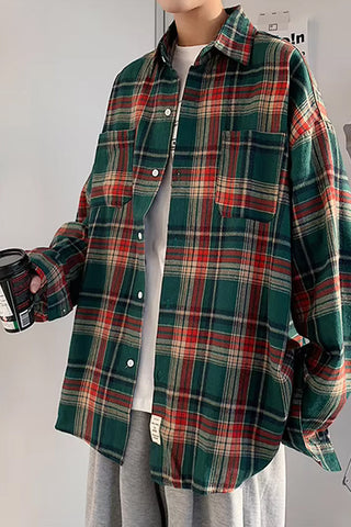 Loose Vintage Plaid Men Shirt