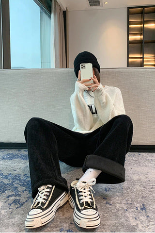 High Waist Fleece Inside Loose Thick Pants