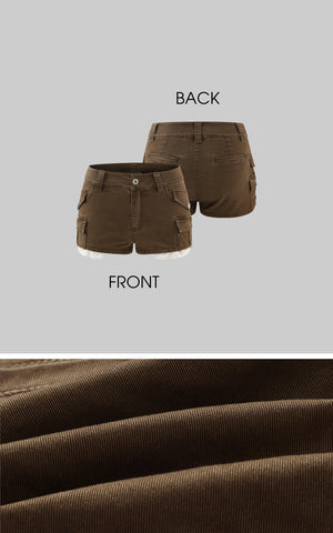 Low-Rise Cargo Shorts with Distressed Hem and Inner Layer Detail