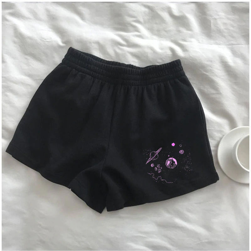 Casual Planets Cartoon Printed Basic Homewear Shorts Pants