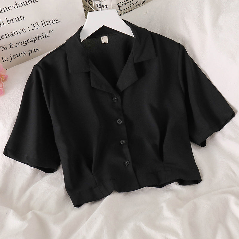 Notched Collar Simple Elegant Cropped Shirt