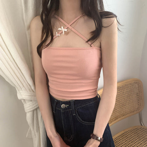 Sexy Halter Cross Slim Crop Tops