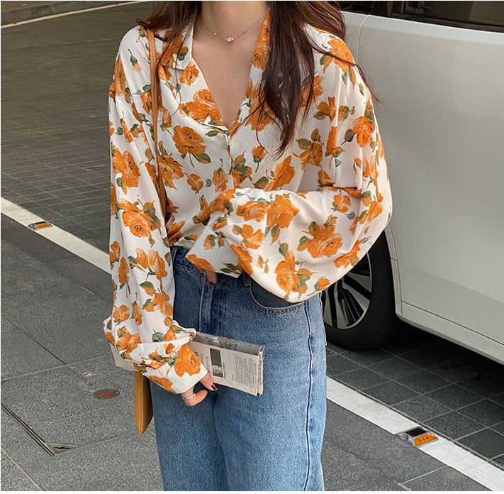 Yellow Roses Printed Blouse Shirt