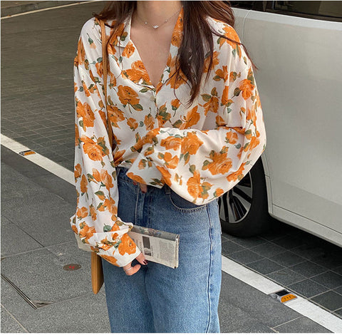 Yellow Roses Printed Blouse Shirt