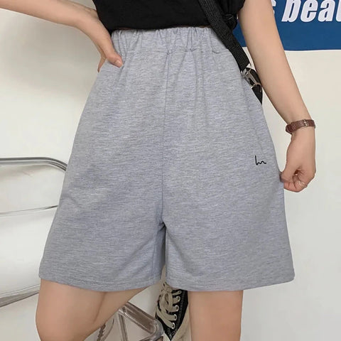 Printed Basic Colors Elastic Waist Shorts Pants
