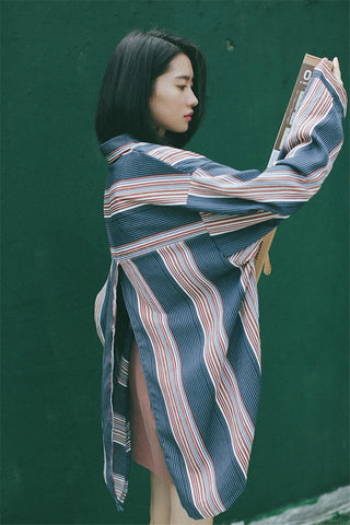 Striped Patchwork Loose Long Sleeve Shirt