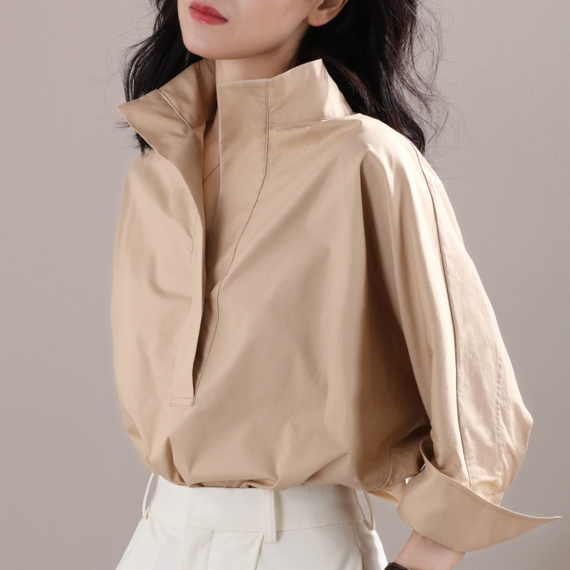 Three Quarter Sleeve Wide Collar Blouse Shirt